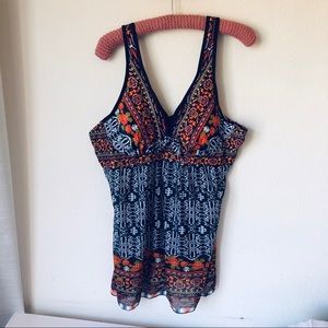 2X two piece swimsuit. Very colorful.